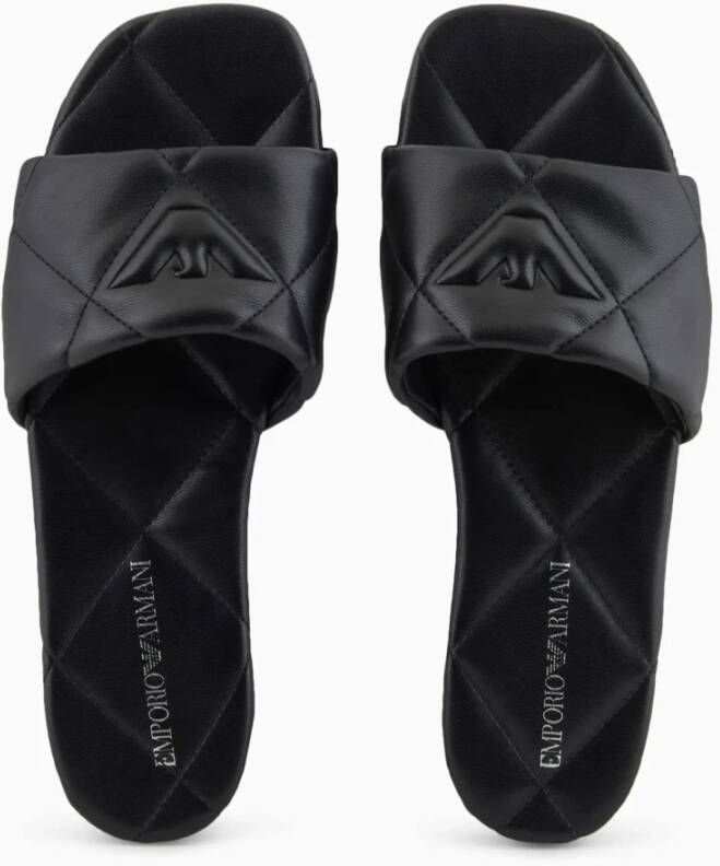 Emporio Armani Gewatteerde leren adelaar sandalen Black Dames