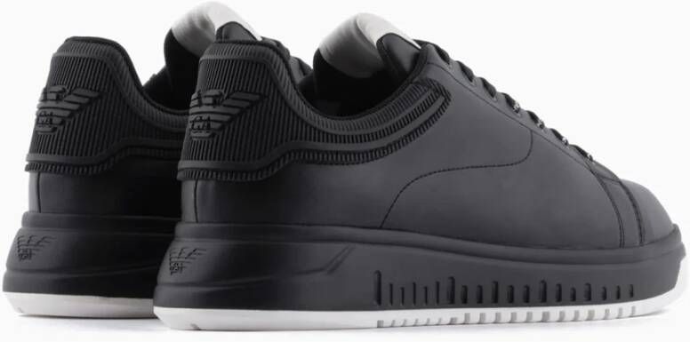 Emporio Armani Leren Vetersneakers met Rubberen Logo Black Heren