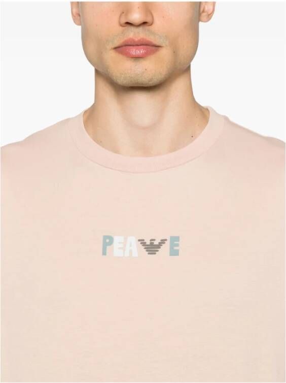 Emporio Armani Roze Slogan Print Crew Neck T-shirt