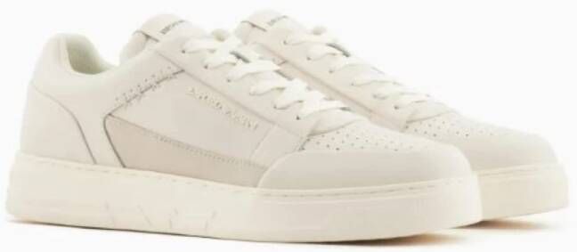 Emporio Armani Witte Lage Sneakers met Geperforeerde Neus White Heren