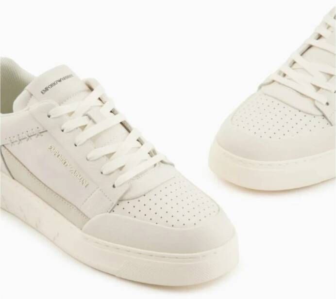 Emporio Armani Witte Lage Sneakers met Geperforeerde Neus White Heren