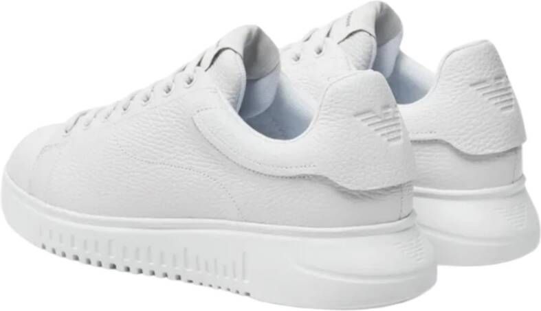 Emporio Armani Witte Leren Sneaker Blauw Logo White Heren