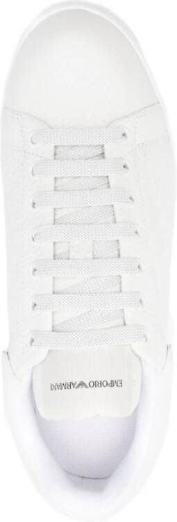 Emporio Armani Witte Leren Sneakers Vetersluiting Platte Zool