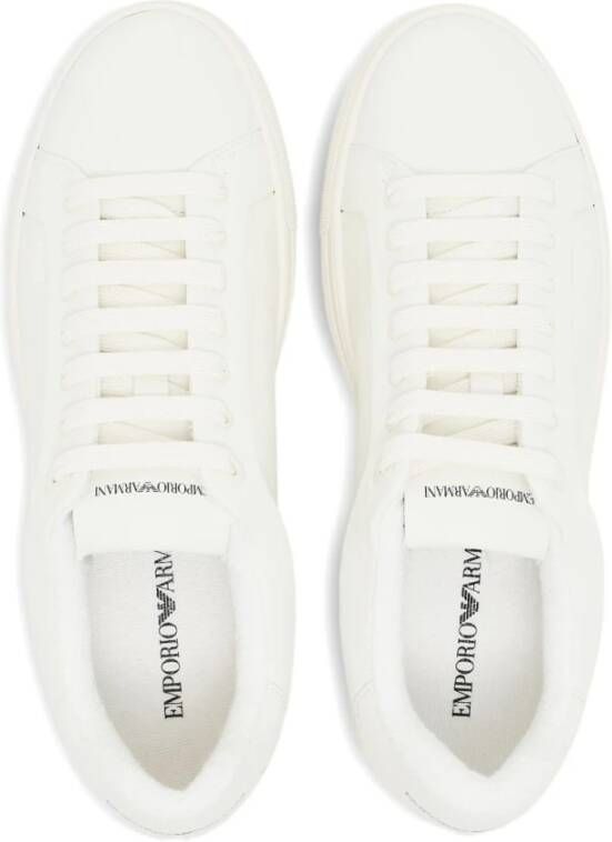 Emporio Armani Witte Leren Veterschoenen Platte Zool