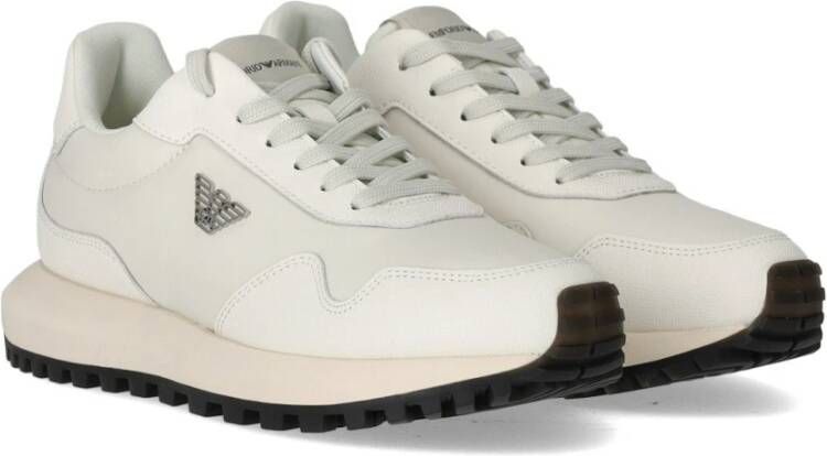 Emporio Armani Witte Saffiano Sneaker met Adelaarplaatje White Heren