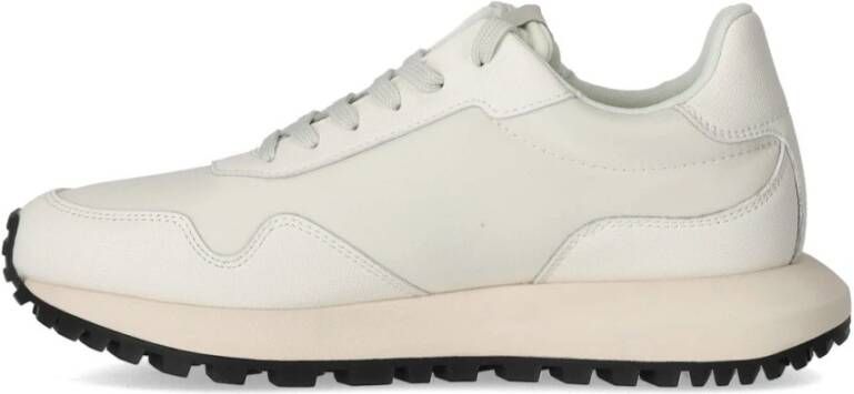 Emporio Armani Witte Saffiano Sneaker met Adelaarplaatje White Heren