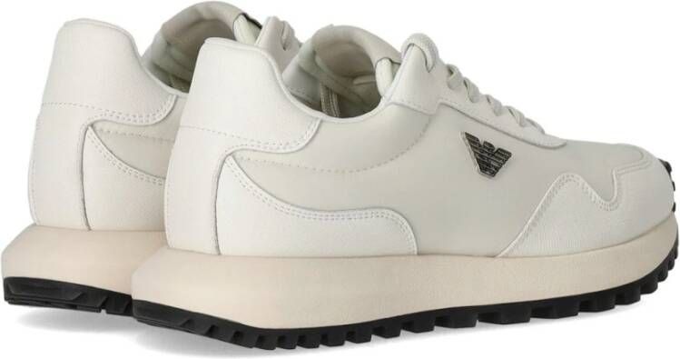Emporio Armani Witte Saffiano Sneaker met Adelaarplaatje White Heren