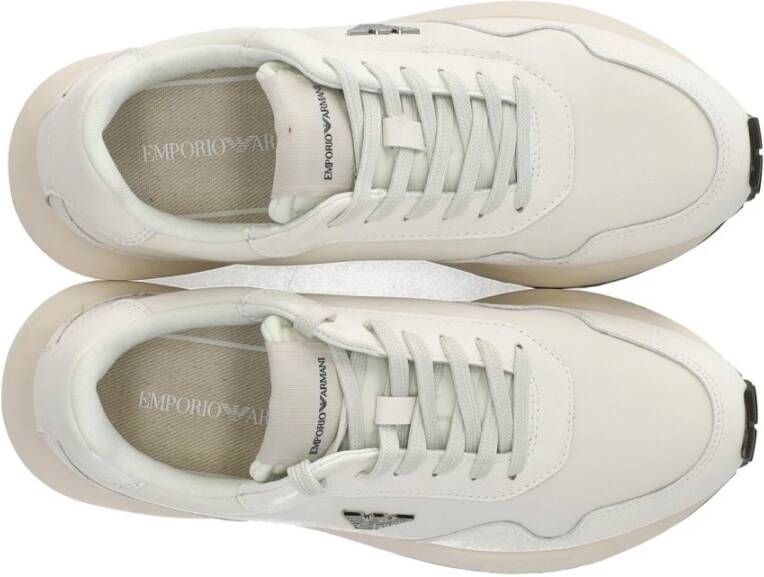 Emporio Armani Witte Saffiano Sneaker met Adelaarplaatje White Heren