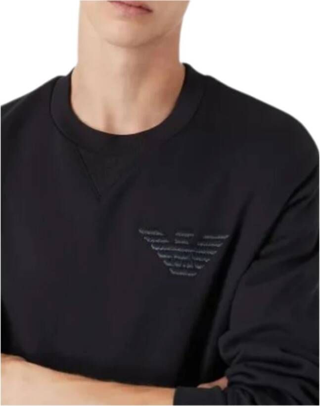 Emporio Armani Zwart katoenen sweatshirt met adelaar logo