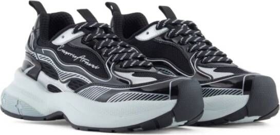 Emporio Armani Zwarte Gestreepte Patroon Sneakers Dikke Zool