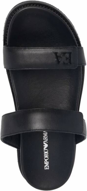 Emporio Armani Zwarte Leren Dubbele Riem Sandalen