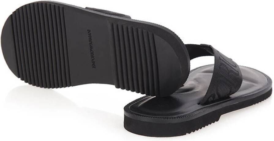 Emporio Armani Zwarte Leren Flip-Flop Sandalen