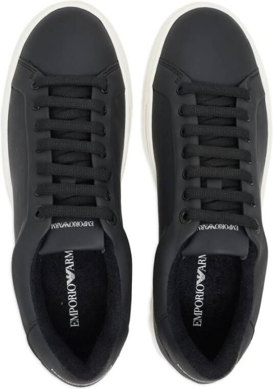 Emporio Armani Zwarte Leren Sneakers Exclusieve Stijl