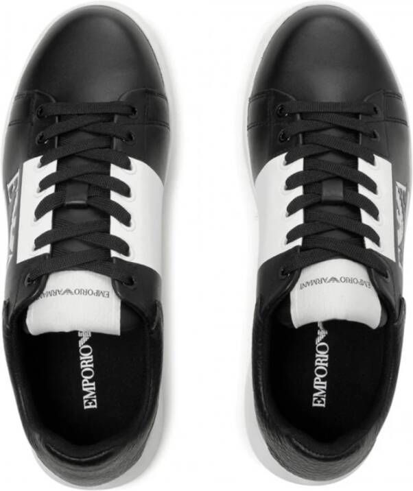 Emporio Armani Zwarte Leren Sneakers met Contrastlogo Black Heren
