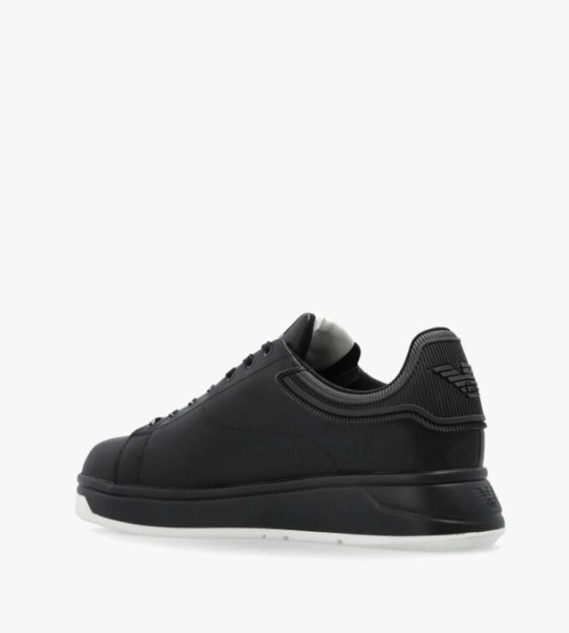 Emporio Armani Zwarte Leren Vetersneakers