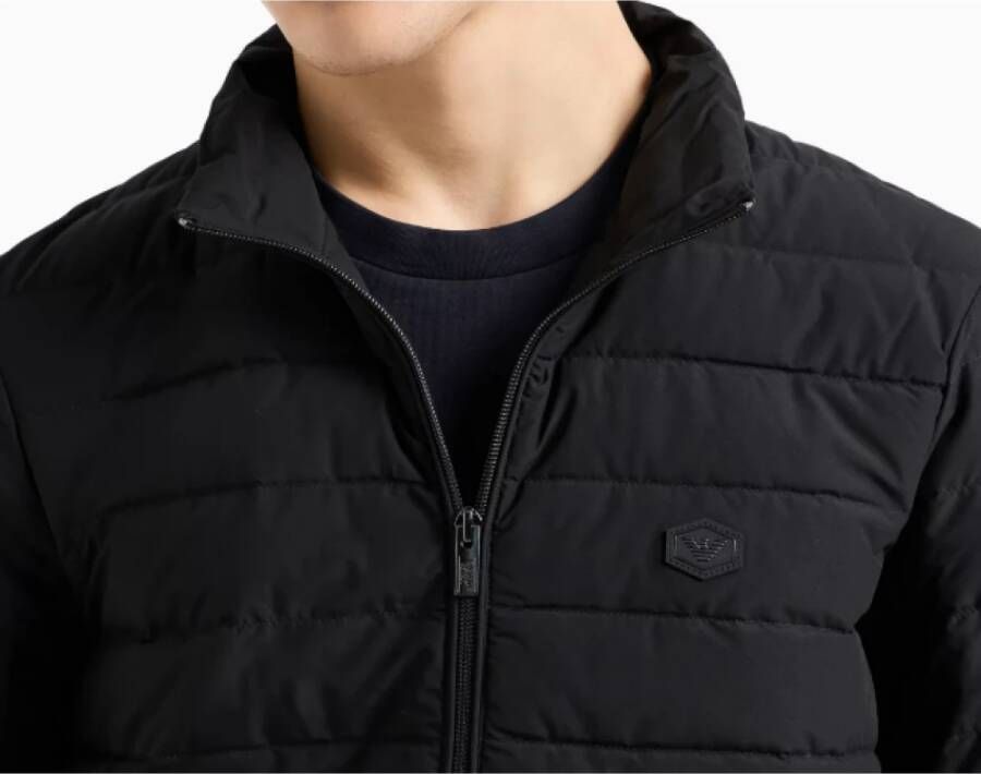 Emporio Armani Zwarte Nylon Donsjas met Adelaar Patch