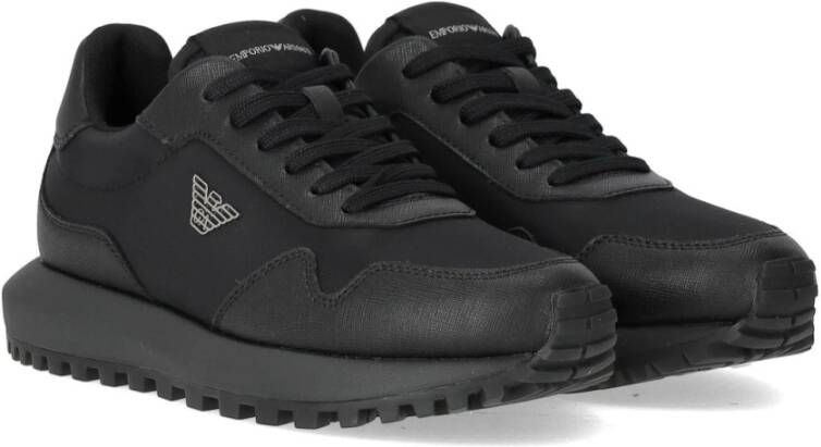 Emporio Armani Zwarte Recy Saffiano Sneaker met Logo Black Heren
