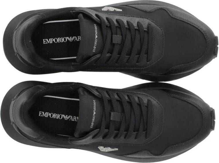 Emporio Armani Zwarte Recy Saffiano Sneaker met Logo Black Heren
