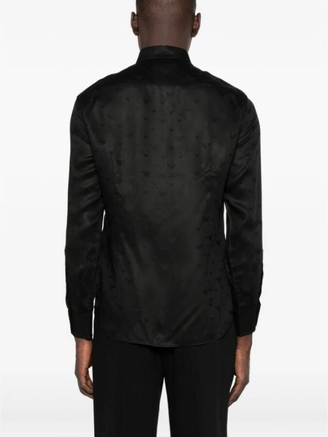 Emporio Armani Zwarte shirt met reliëf adelaar motief