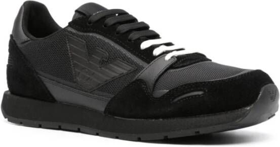 Emporio Armani Zwarte Sneakers met Handtekening Adelaar Hoofd Applicatie Black Heren