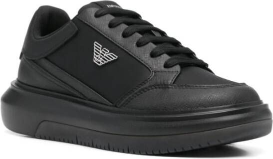 Emporio Armani Zwarte Sneakers Veters Rubberen Zool