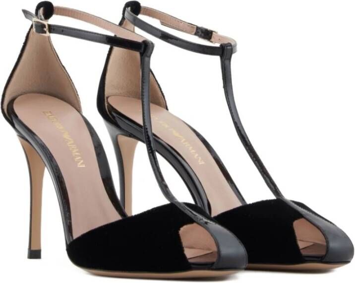 Emporio Armani Zwarte Velvet T-Bar Stiletto Hakken