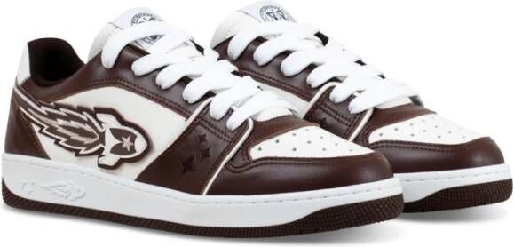 Enterprise Japan Bruine en witte leren sneakers