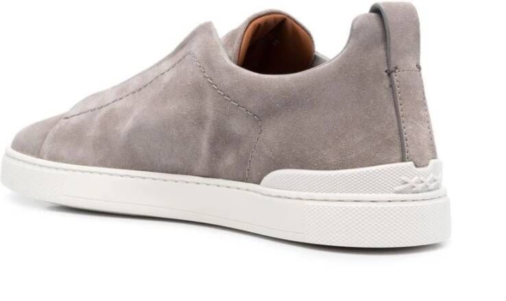 Ermenegildo Zegna Suède Veterschoenen met Gestikte Profielen Gray Heren