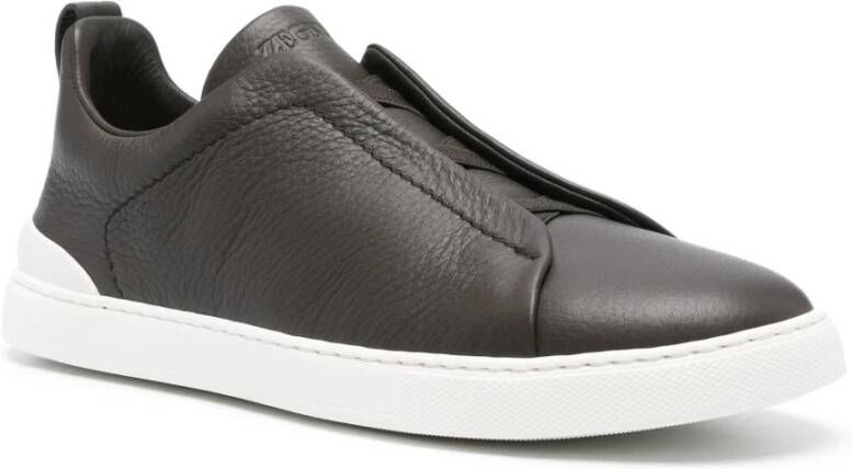 Ermenegildo Zegna Leren Triple Stitch Sneakers Brown Heren