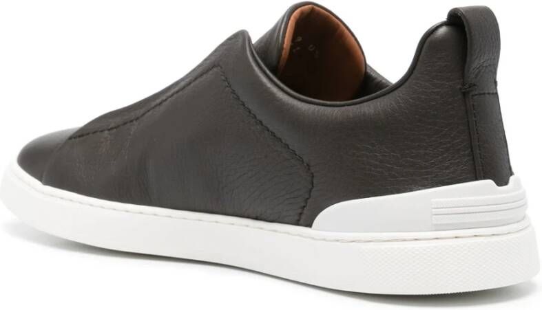 Ermenegildo Zegna Leren Triple Stitch Sneakers Brown Heren