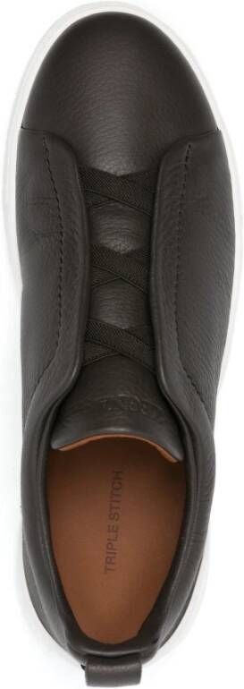 Ermenegildo Zegna Leren Triple Stitch Sneakers Brown Heren