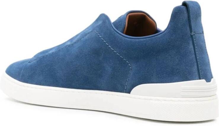Ermenegildo Zegna Suede Sneakers met Triple Stitch Blue Heren