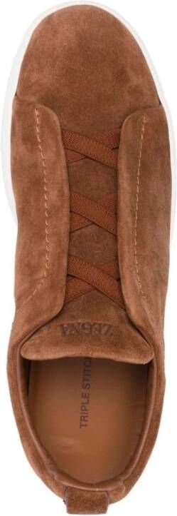 Ermenegildo Zegna Suede Triple Stitch Sneakers Bruin Heren