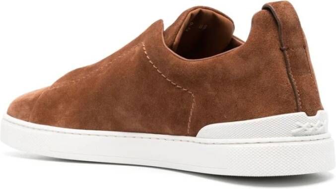 Ermenegildo Zegna Suede Triple Stitch Sneakers Bruin Heren