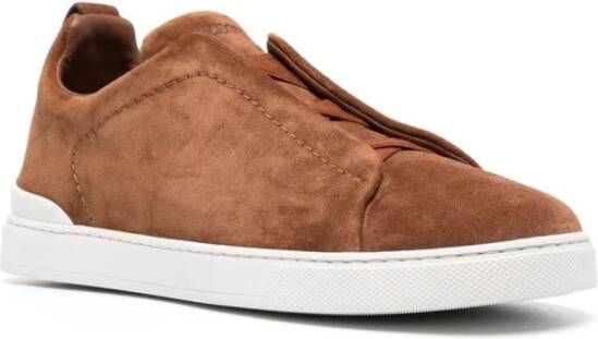 Ermenegildo Zegna Suede Triple Stitch Sneakers Bruin Heren