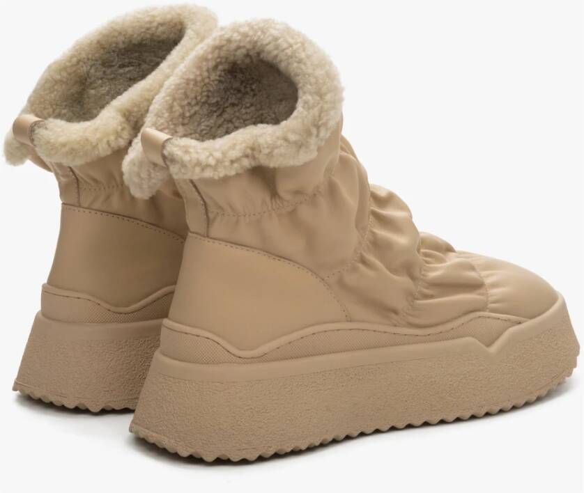 Estro Beige Echt Leren Sneeuwlaarzen Beige Dames