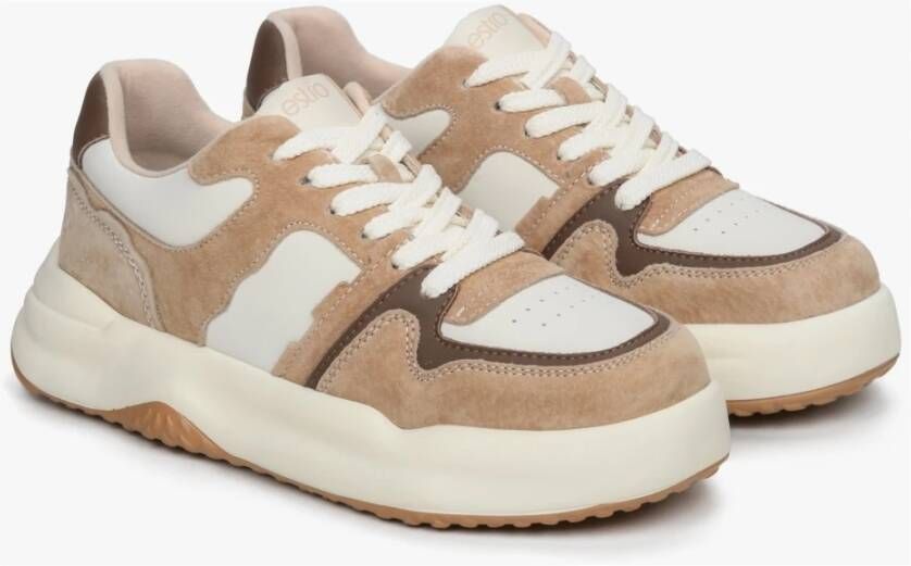 Estro Dames Beige & Wit Velours & Leren Lage Sneakers Er00112595 Multicolor Dames