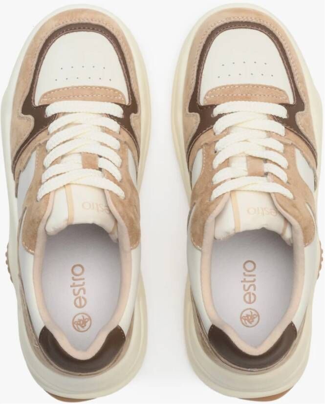 Estro Dames Beige & Wit Velours & Leren Lage Sneakers Er00112595 Multicolor Dames