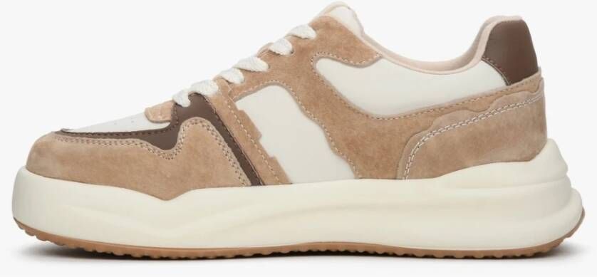 Estro Dames Beige & Wit Velours & Leren Lage Sneakers Er00112595 Multicolor Dames