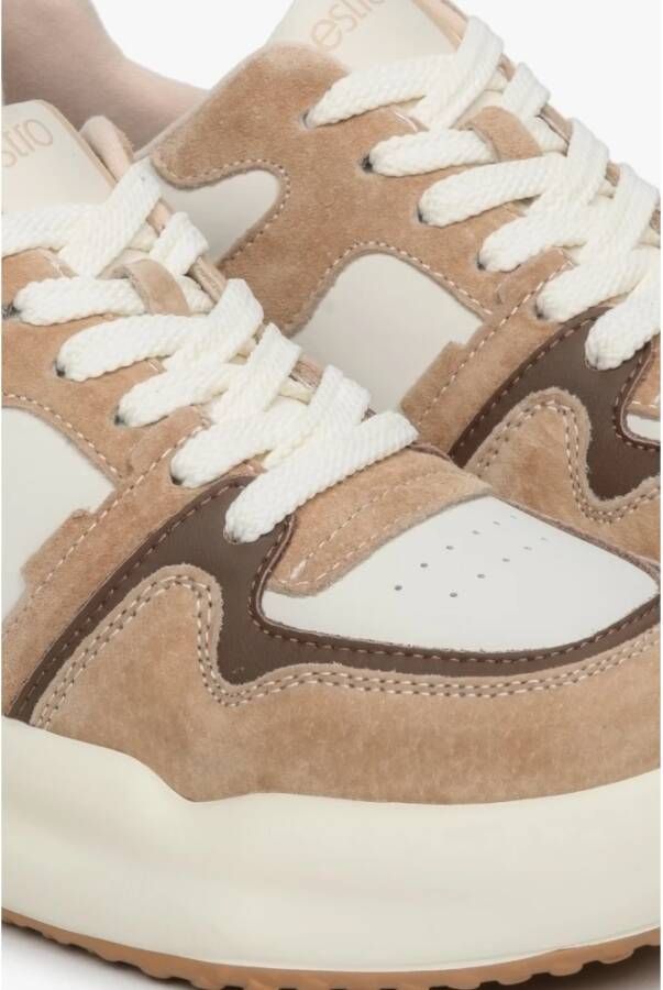 Estro Dames Beige & Wit Velours & Leren Lage Sneakers Er00112595 Multicolor Dames