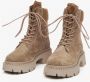 Estro Beige Enkellaarzen voor Dames gemaakt van Echt Italiaans Velours met Vetersluiting Beige Dames - Thumbnail 3
