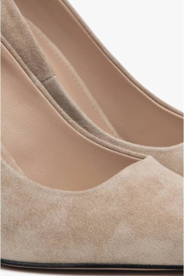 Estro Beige hakken voor dames gemaakt van echt velours
