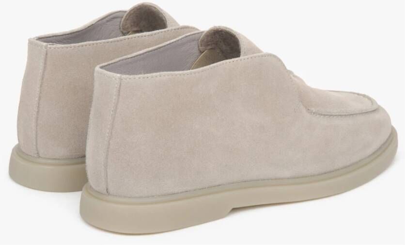 Estro Beige Hoge Enkellaarsjes voor Dames gemaakt van Echt Italiaans Premium Velours