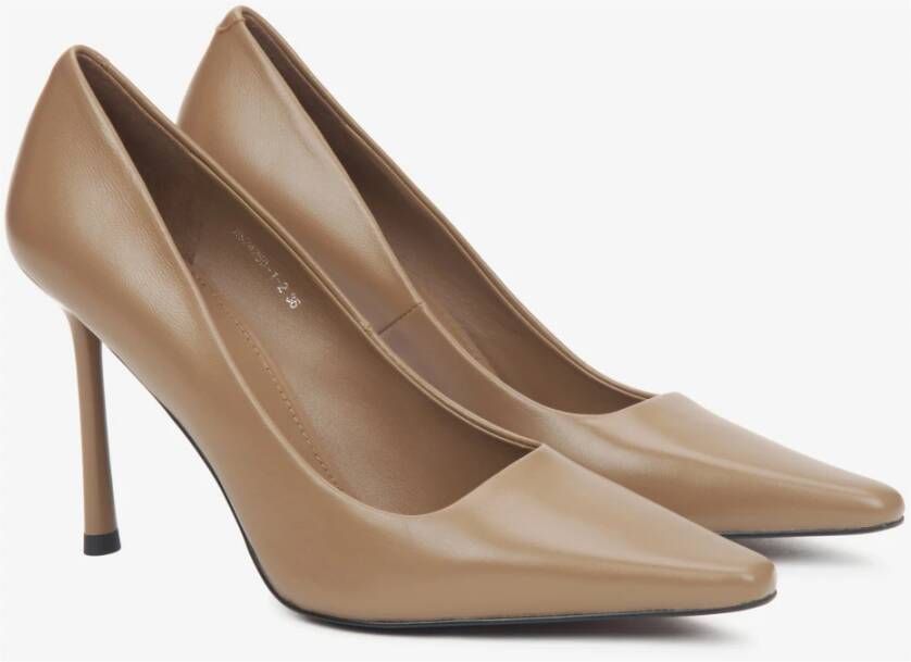 Estro Beige Hoge Hakken Pumps voor Dames gemaakt van Echt Leer Beige Dames