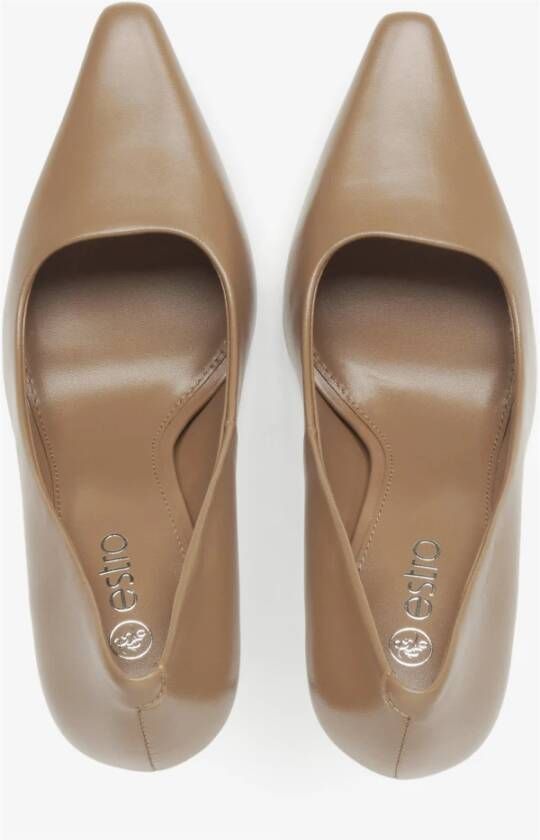 Estro Beige Hoge Hakken Pumps voor Dames gemaakt van Echt Leer Beige Dames