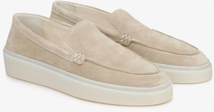 Estro Beige Italiaanse Velours Damesloafers Beige Dames