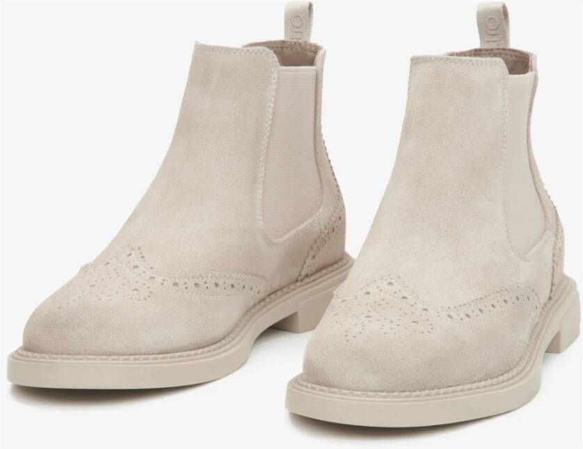 Estro Beige lage Chelsea-laarzen voor dames gemaakt van Premium Italiaans Velours Beige Dames