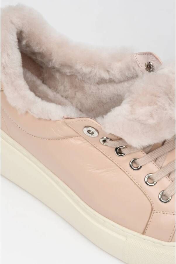 Estro Dames Beige Leren & Bont Lage Sneakers voor Winter Er00112117 Beige Dames