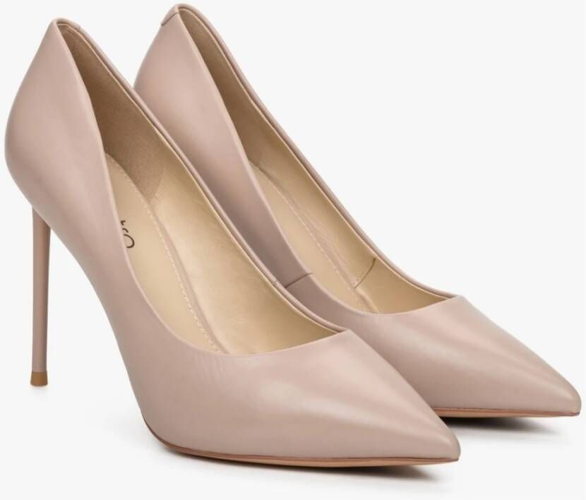Estro Dames Beige Leren Puntige Neus Hoge Hakken Er00111716 Beige Dames