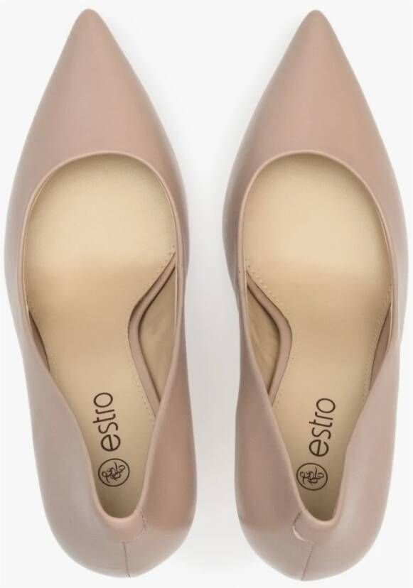 Estro Dames Beige Leren Puntige Neus Hoge Hakken Er00111716 Beige Dames